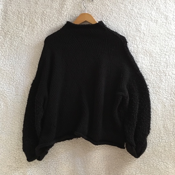 Free People black oversized knit cuddle up sweater - Picture 2 of 8